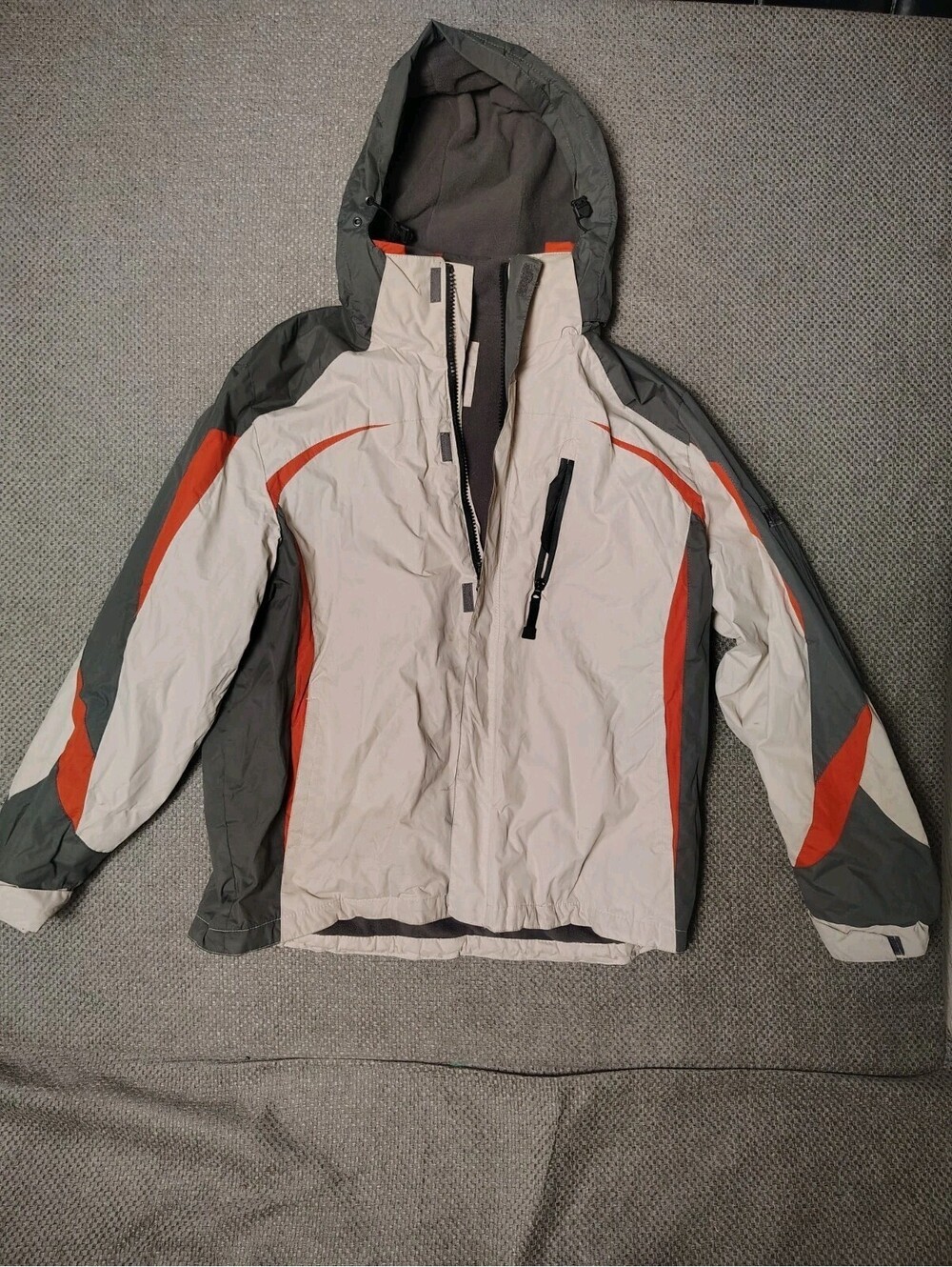 Chaps Hooded Winter Ski Jacket Fleece Lined Gray Beige Orange Men's Size XL